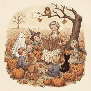 1940s Vintage Halloween Children Illustration