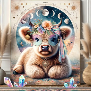 Baby Highland Cow with Floral Glasses
