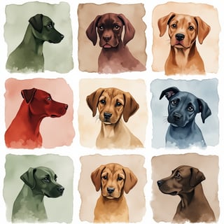Watercolor Puppy Collage in Earth Tones