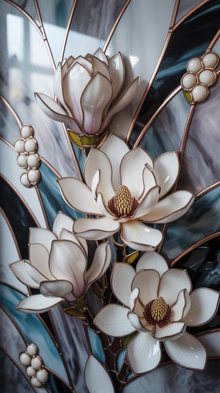 Stained Glass Magnolia Flowers Artwork