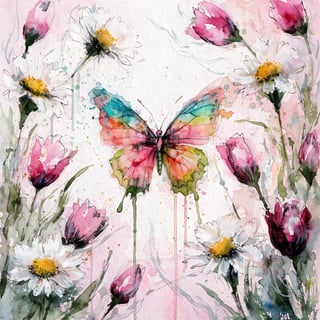 Watercolor Butterfly with Floral Background