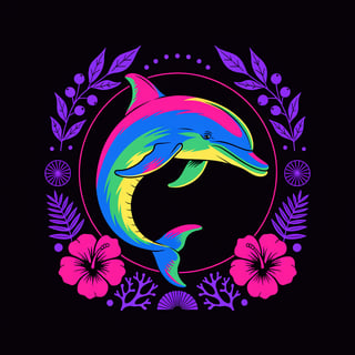 Neon Bottlenose Dolphin Vector Art