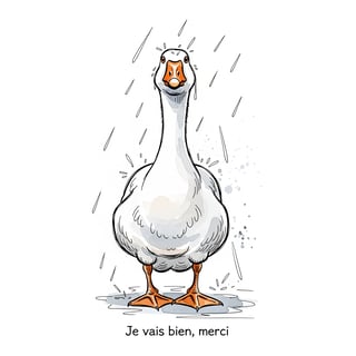 Color Illustration of Goose in Rain