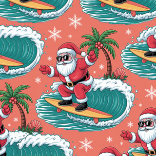 Santa Surfing Seamless Pattern