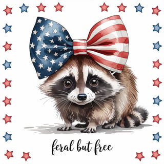 Cute Raccoon with Patriotic Bow