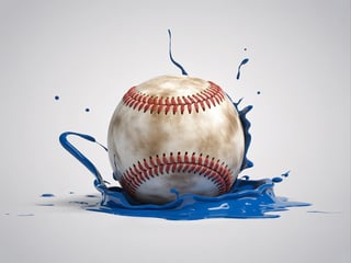 Baseball with Blue Paint Splashes