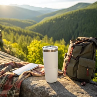 Stainless Steel Tumbler Against Mountain View
