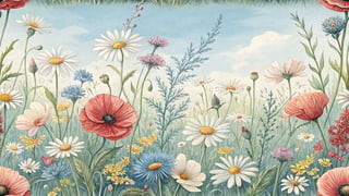 Flourishing Wildflower Meadow Illustration