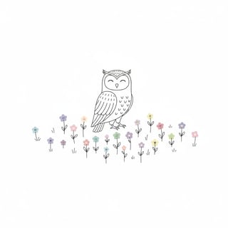Minimalist Owl in Spring Meadow