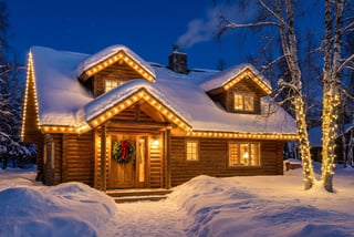 Cozy Traditional Log Cabin in Snow