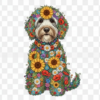 Boho Floral Sheepadoodle Illustration