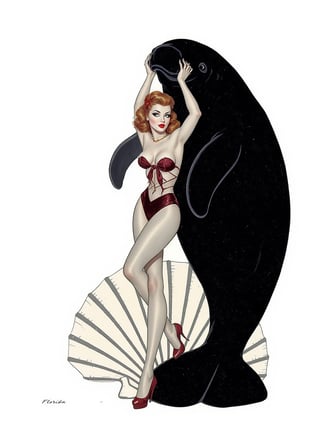 Midcentury Florida Pinup with Manatee