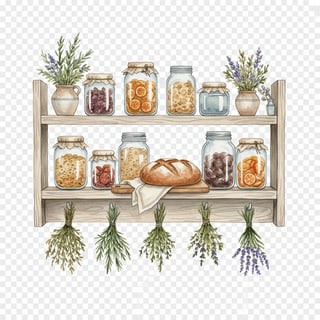 Watercolor Rustic Kitchen Shelf