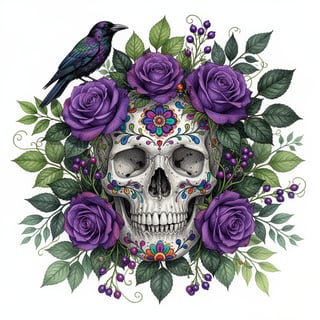 Vibrant Botanical Skull Illustration