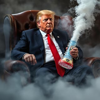 Trump Relaxed with Bong in Leather Chair