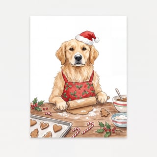 Golden Retriever Baking Christmas Cookies