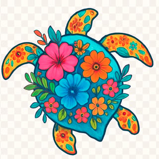 Colorful Boho Floral Sea Turtle