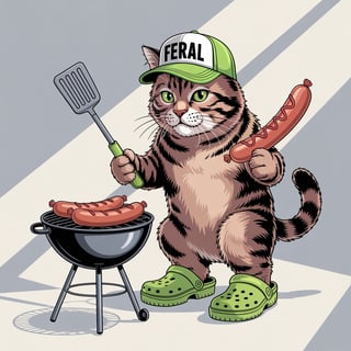 Chunky Tabby Cat with Crocs and Grill
