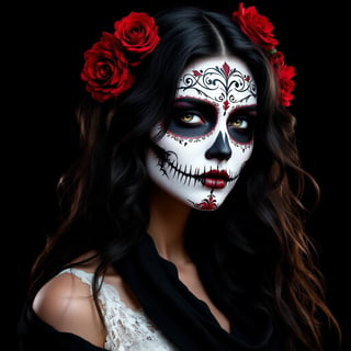 Skull Face Woman with Roses