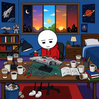 Tired Stick-Figure Building Spaceship