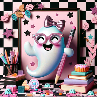 Smiling Ghost with Pink Glasses