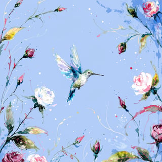 Watercolor Hummingbird with Roses