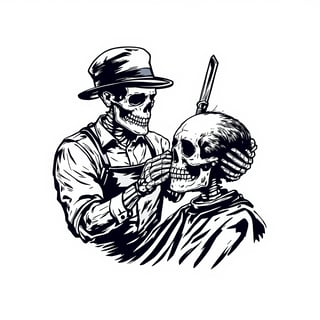 Vintage Skeleton Barber Shop Logo