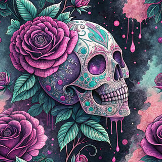 Vibrant Sugar Skull Watercolor Art