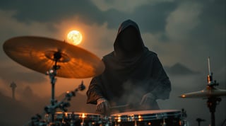 Mysterious Drummer in Moonlight