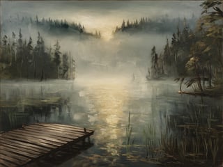 Moody Romantic Lake Painting