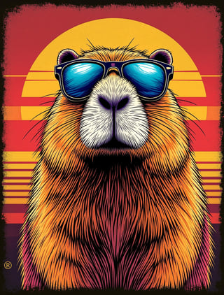 Retro Capybara in Sunglasses Illustration