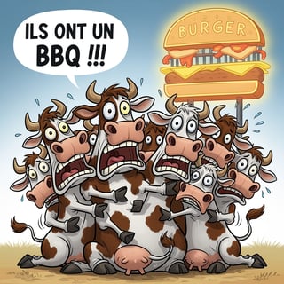 Funny Cartoon Cows in Panic