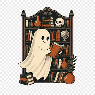 Friendly Ghost on Vintage Bookshelf