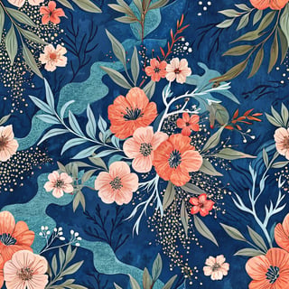 Cobalt Blue Camouflage with Neon Florals