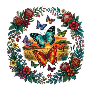 1990s African Vintage Butterfly Illustration