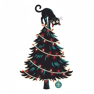 Stylized Christmas Tree with Cat