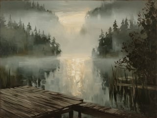 Moody Romantic Lake Painting