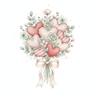 Watercolor Fabric Heart Bouquet