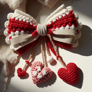 Handmade Crochet Bow with Hearts