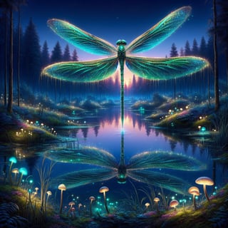 Ethereal Dragonfly Over Twilight Pond