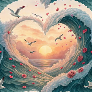 Ocean Wave Heart at Sunset