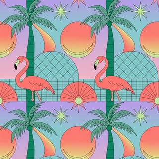 1980s Pastel Tropical Nightlife Pattern