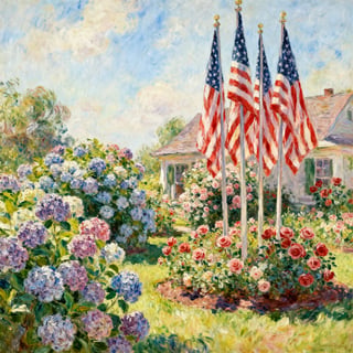 American Flags in a Floral Garden