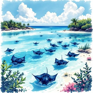Cayman Islands Ink and Watercolor Poster