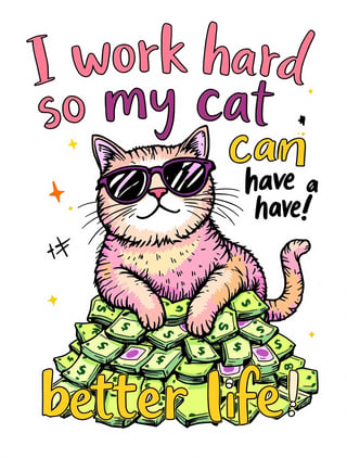 Whimsical Cat with Money Illustration