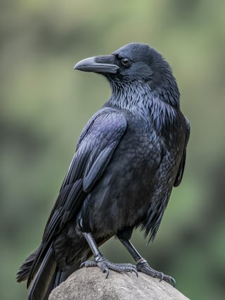 Watchful Raven Perched with Textured Feathers
