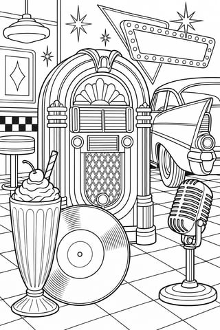 1950s Nostalgia Coloring Page