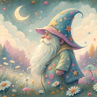 Charming Gnome with Celestial Wizard Hat