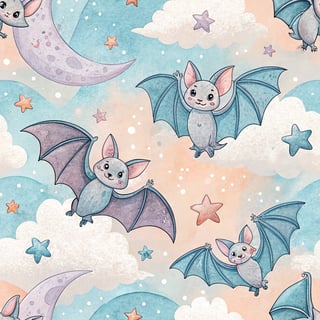 Chibi Bats Among Pastel Stars