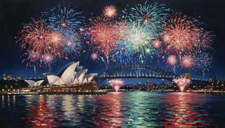 Sydney Skyline Night Oil Painting